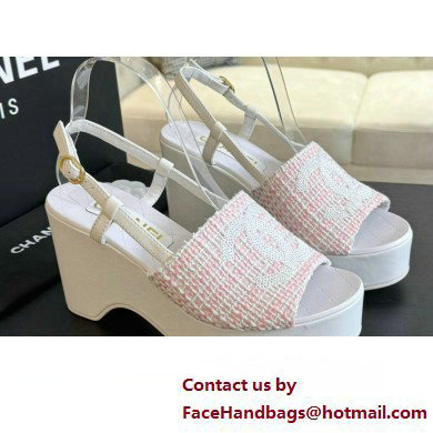 Chanel Tweed & Patent Calfskin Sandals G45555 Pink 2024